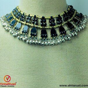 Turkman Handmade Tribal Choker With Glass Stones And Beads, Tribal Jewelry